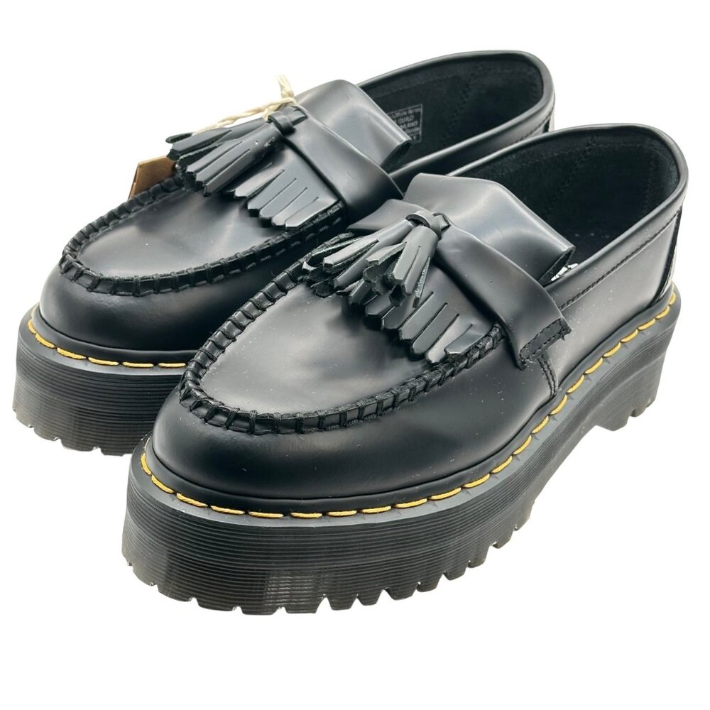 Dr. Martens Adrian Quad Black Leather Tassel Platform Loafers Women's 8 Men’s 7